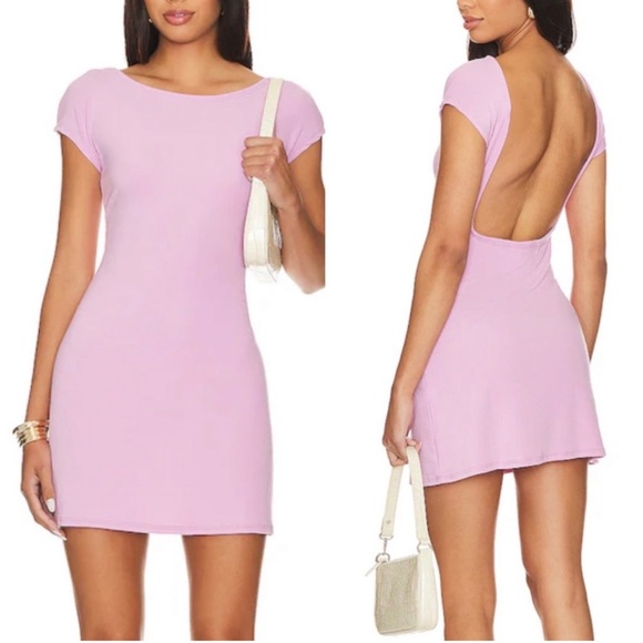 Free People Beach Rosalia Low Back Mini Dress in Pink Chalk Size Large NWT - Picture 2 of 12